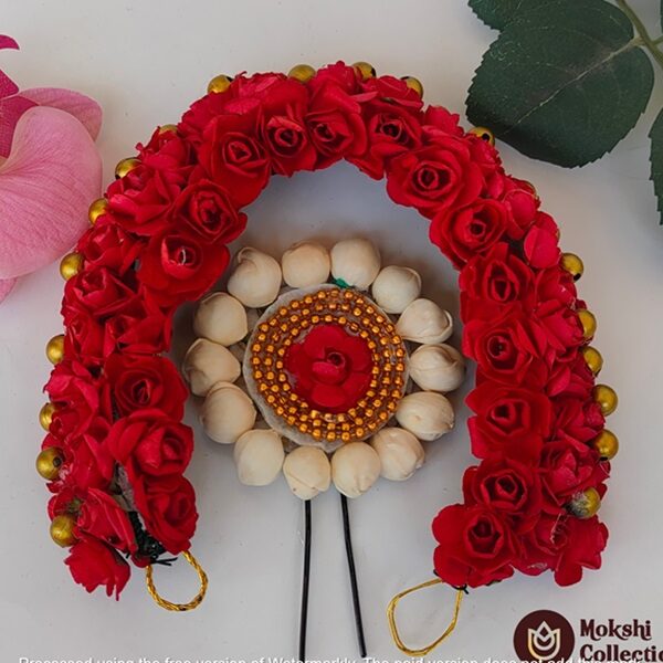 Red rose gajra with brooch