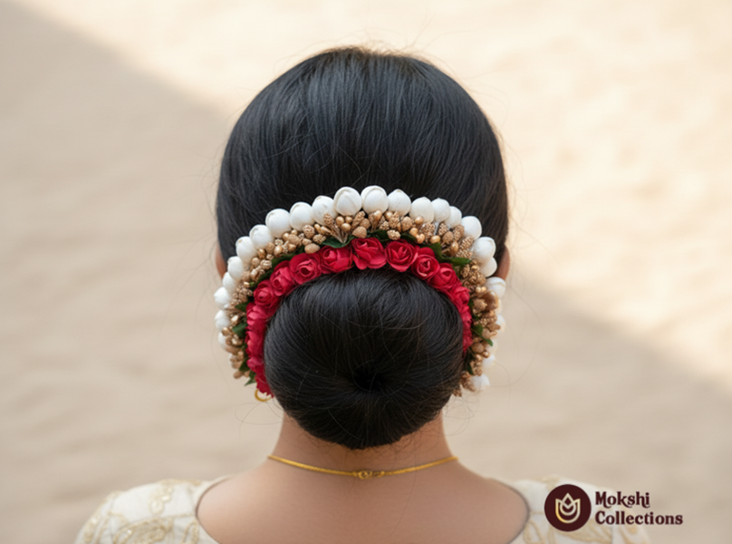 Red and Gold hair gajra