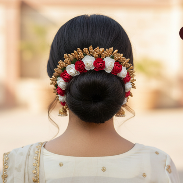 Maroon and White Rose Gajra
