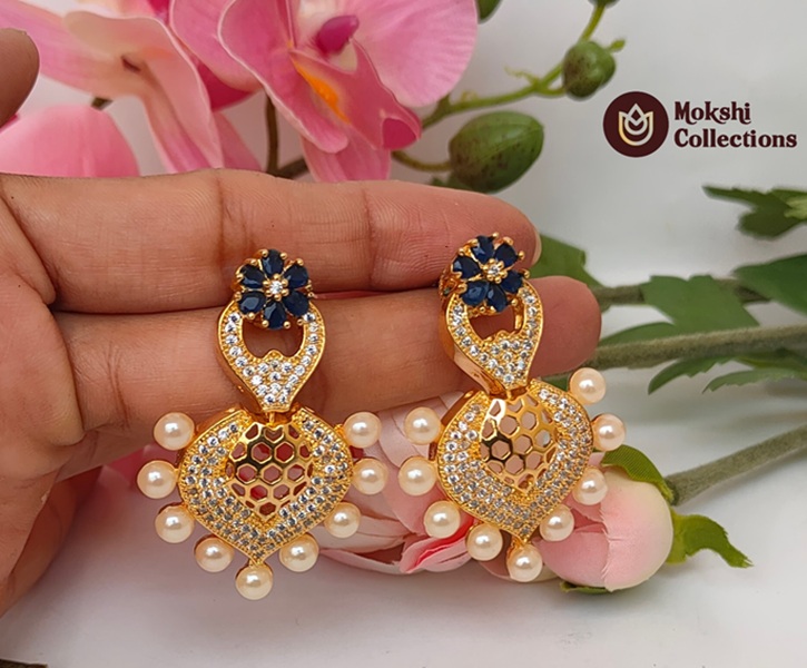 AD Designer Earrings with blue Stone
