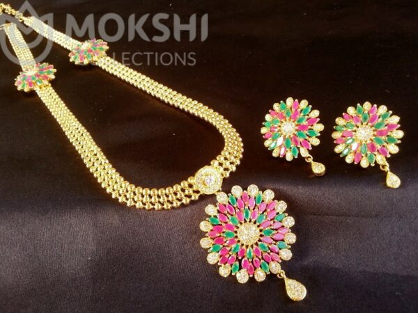 Multicolor CZ Bridal Long Necklace Set