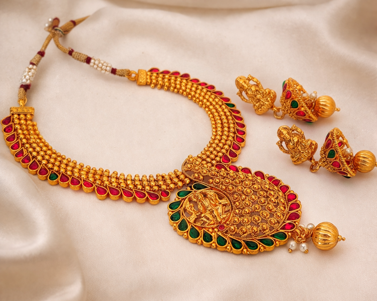 Multicolor kemp Temple Necklace Set