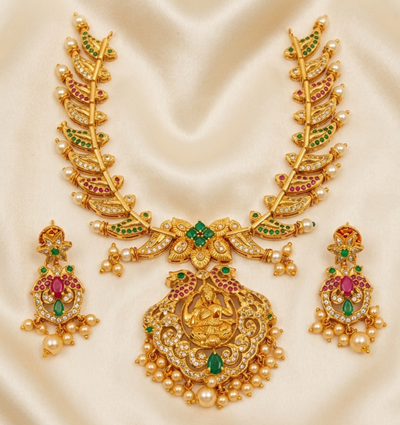 AD Emeralds Temple Bridal Necklace