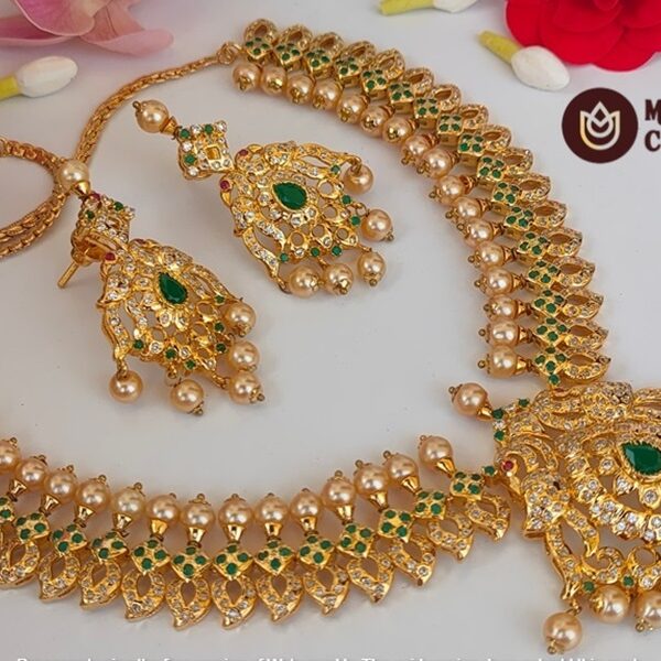 Uncuts and Emeralds Peacock Bridal Necklace Set