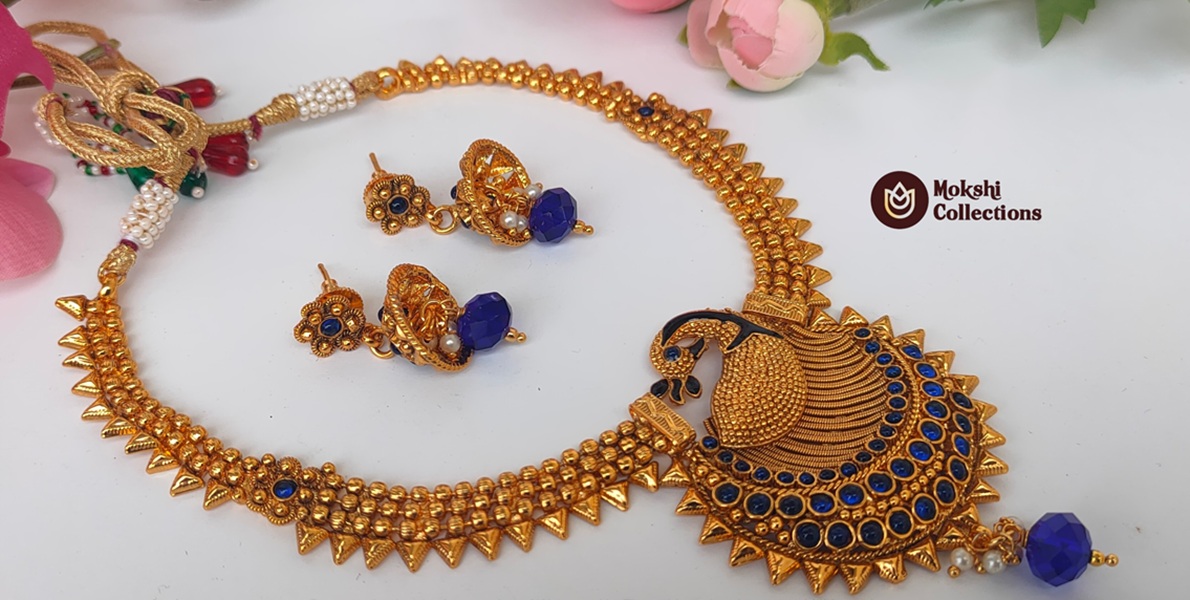Blue Kemp Peacock Necklace Set