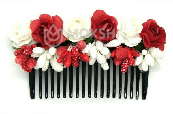 White and Red Flower Hair comb