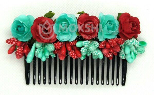 Light Green and Red Flower Hair comb