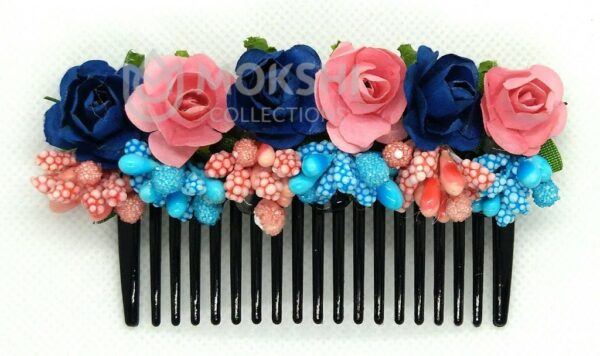 Blue and Peach Flower Hair Comb