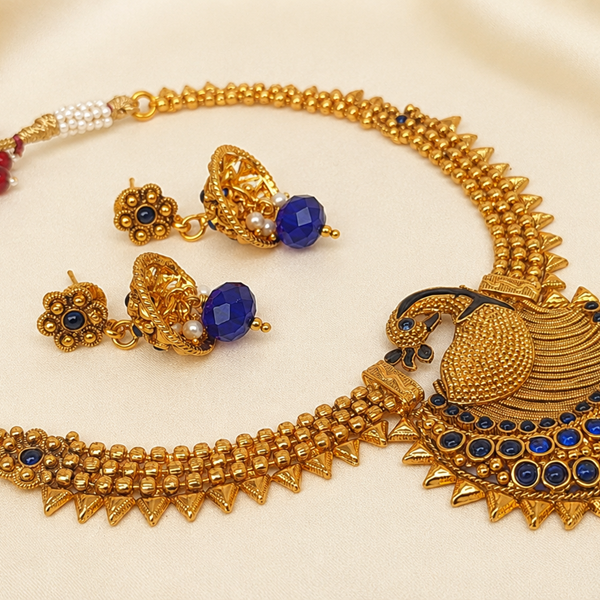 Blue Kemp Peacock Necklace Set