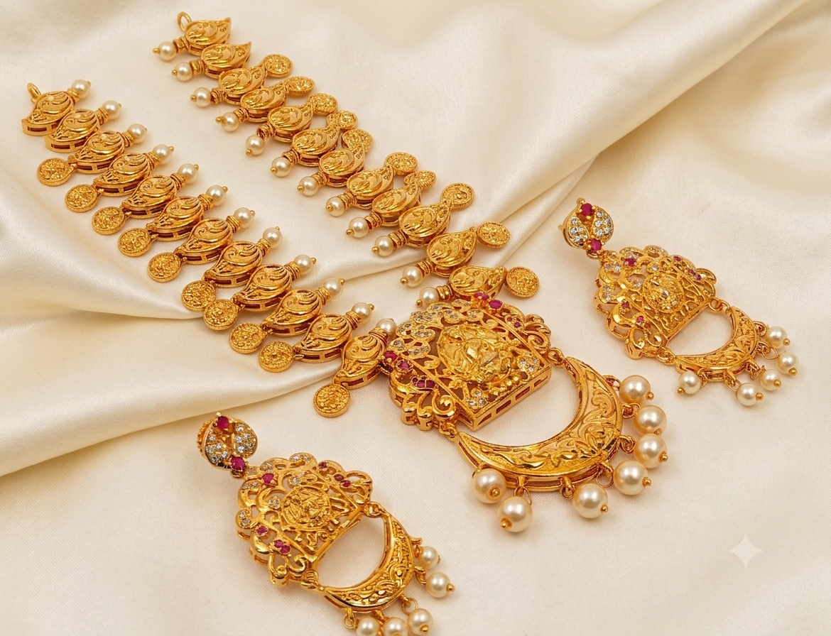 Gold Plated Lakshmi Necklace Set
