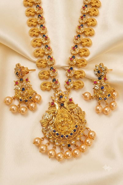 Pink and Blue Temple Necklace Set