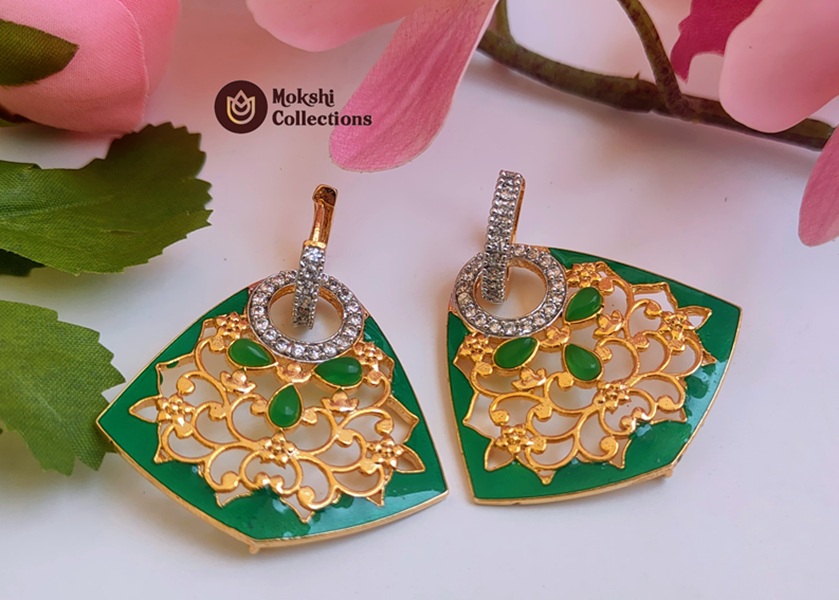 Green Enamel Designer Earrings