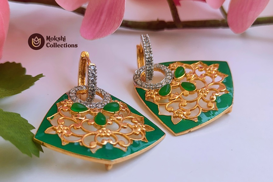 Green Enamel Designer Earrings