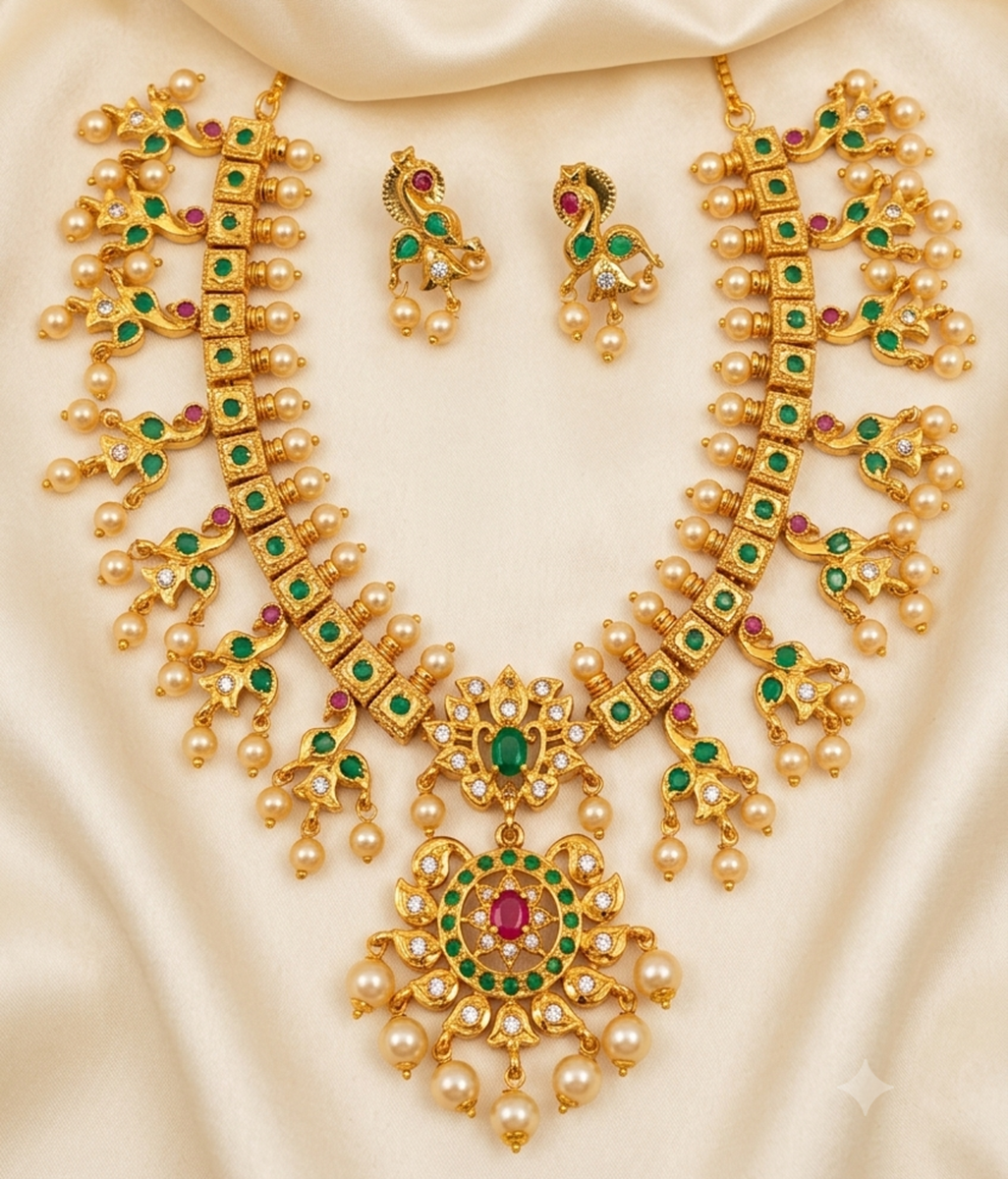 Emeralds Guttapoosalu Necklace Set