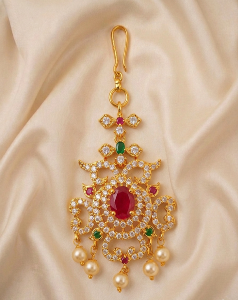 Multicolor AD Ruby Short Maang Tikka