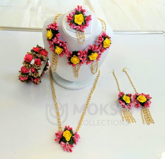 Yellow Pink Haldi Jewellery
