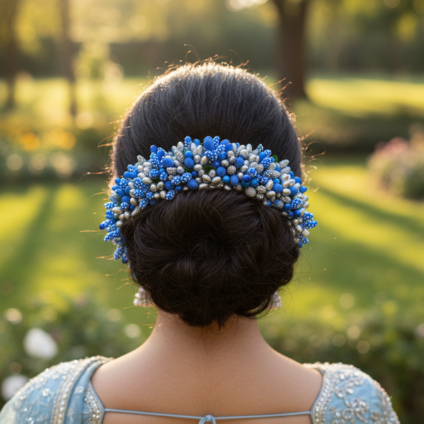 Blue Silver Bridal Hair Gajra
