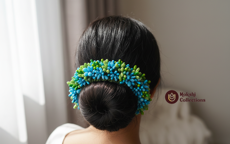 Green Blue Pollens Bridal Hair Gajra