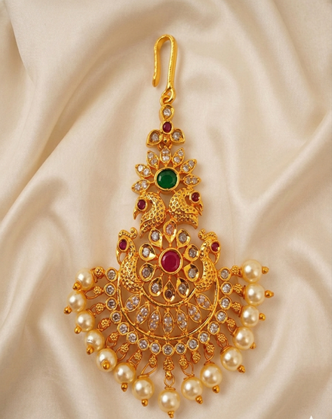 Multicolor AD Peacock Maang Tikka