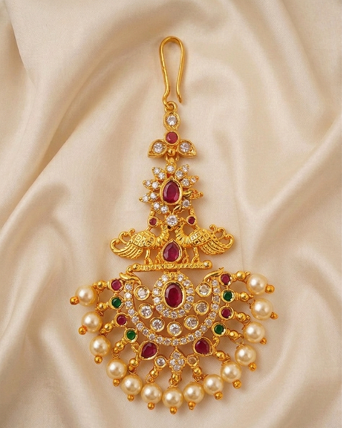 AD Peacock Bridal Maang tikka