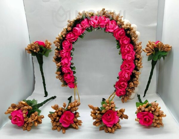 Pink Gold Bridal Hair Gajra with Brooches