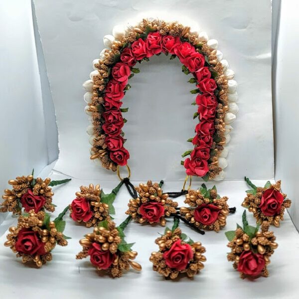 Red Gold Bridal Hair Gajra with Brooches