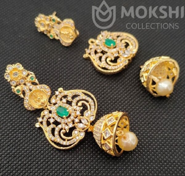 AD Emeralds 4 in 1 Designer Temple Earrings