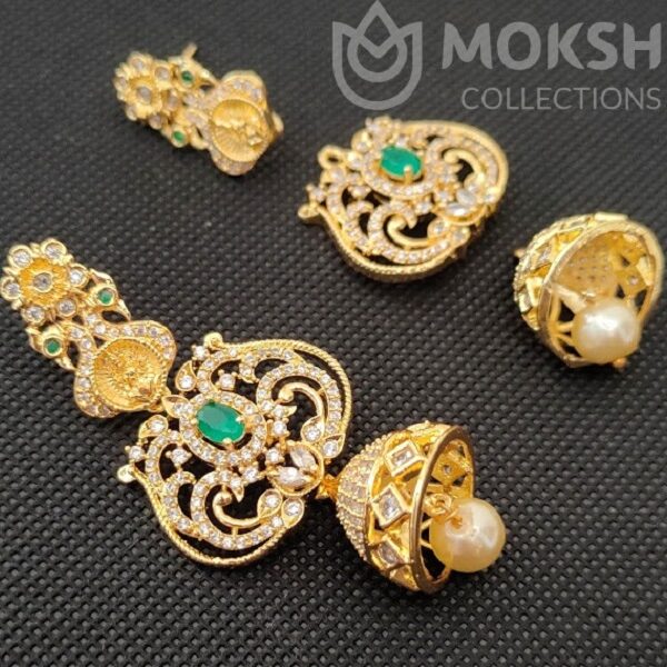 AD Emeralds 4 in 1 Designer Temple Earrings