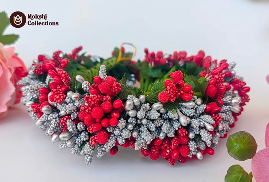 Maroon and Silver Bridal Hair Gajra