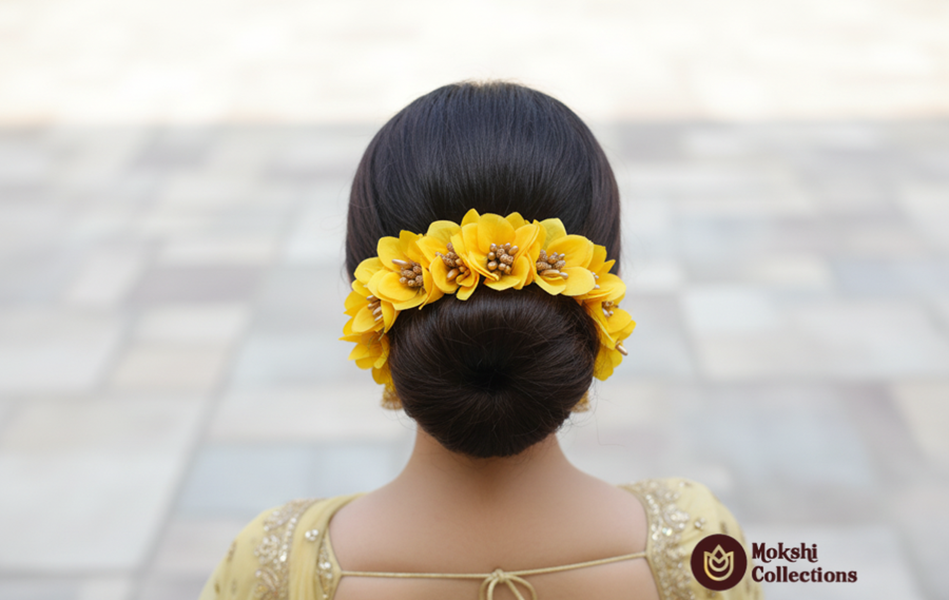 Yellow Orchids Bridal Hair Gajra