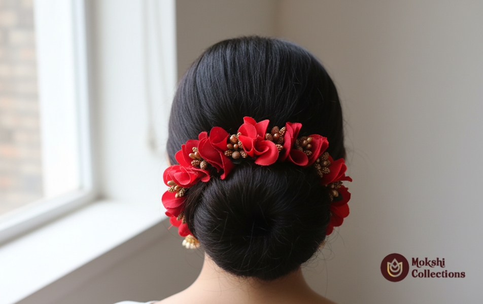 Red Orchids Bridal Hair Gajra | Veni