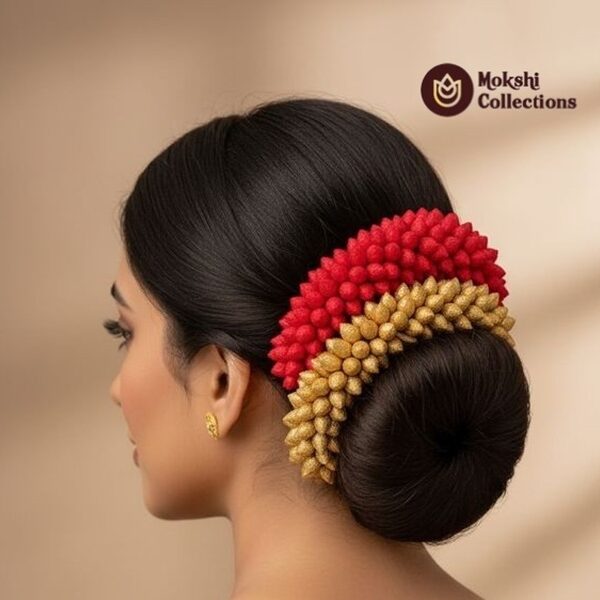 Red and Gold Bridal Hair Gajra