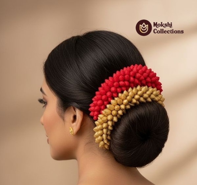 Red and Gold Bridal Hair Gajra