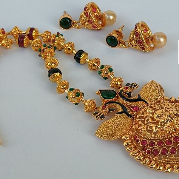 Gold Plated Beaded Temple Necklace Set