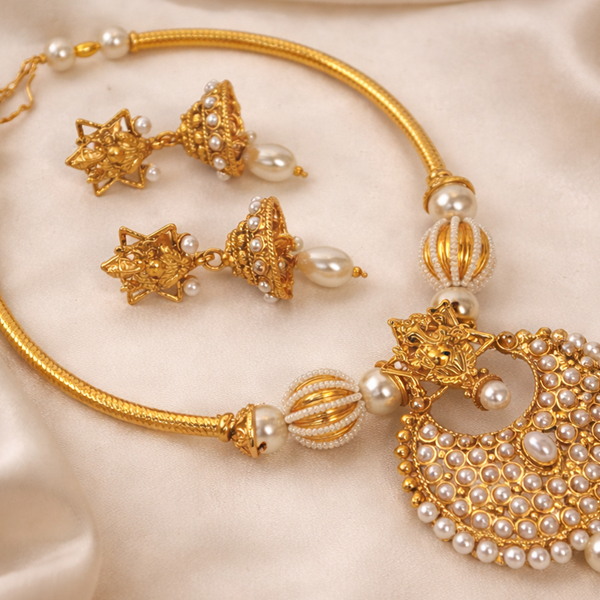 White Kemp Ganesh Necklace Set