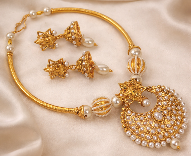 White Kemp Ganesh Necklace Set