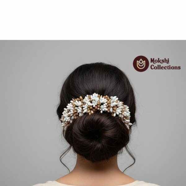 white and Gold Bridal Gajra